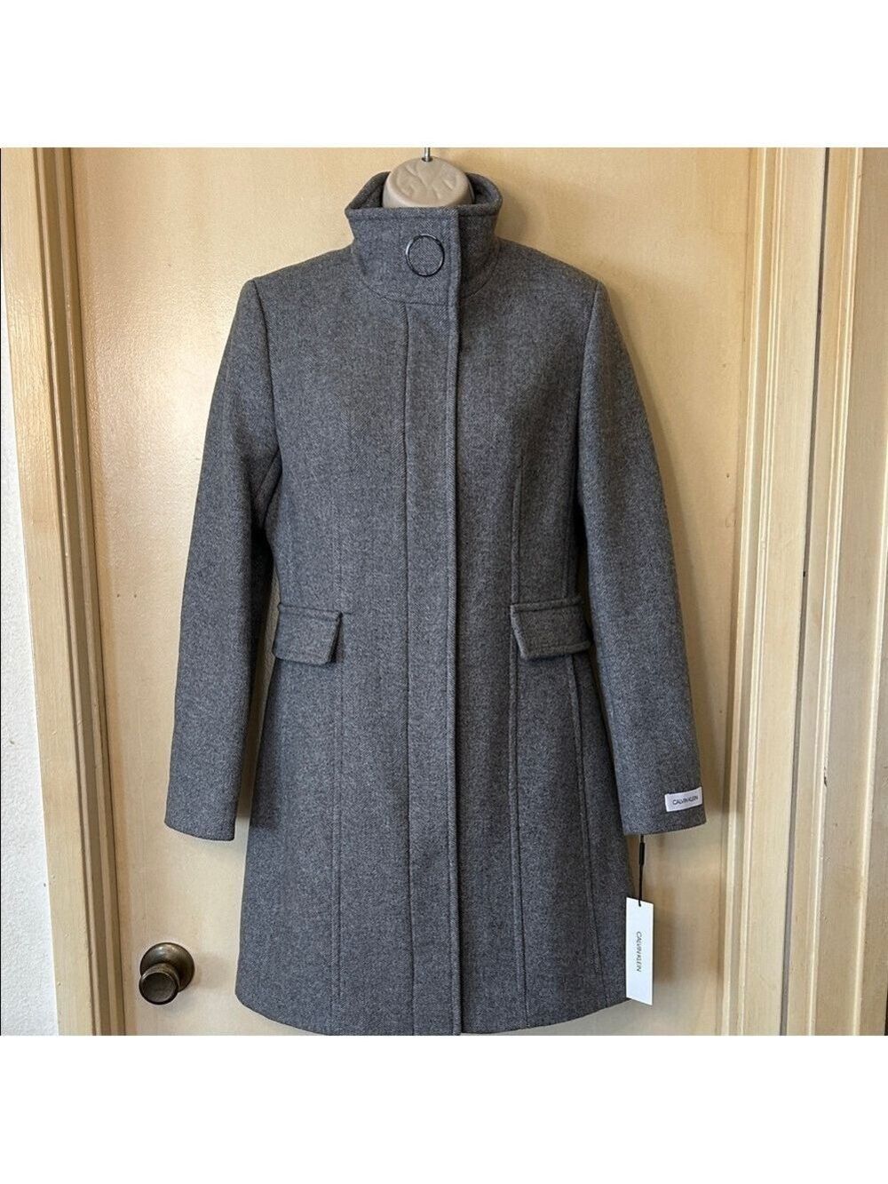 Calvin Klein Gray Wool-Blend Stand-Collar Coat size XXS